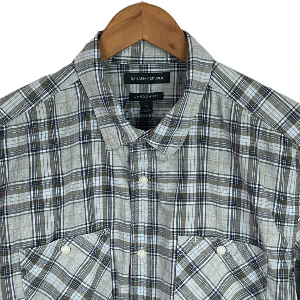 BF862 Mens Banana Republic CAMDEN Fit Preppy Plaid Button Shirt XL